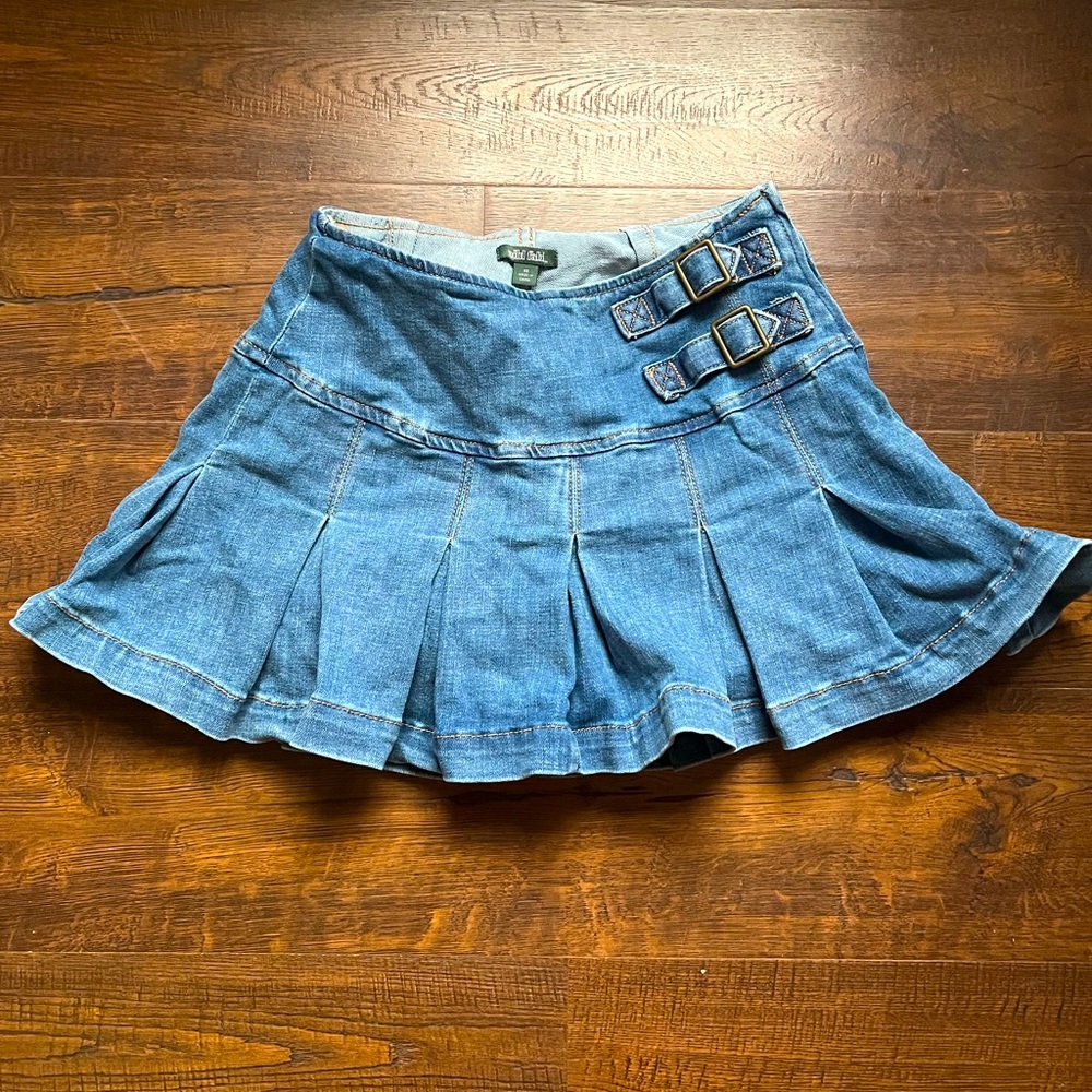 Denim Mini Skirt with Buckle Accents